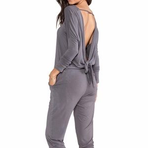 YF&B open back grey jumpsuit